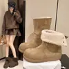 Botas de nieve para mujer de suela plana, zapatos de algodón elegantes, botines de otoño, estilo francés de felpa, versátiles, nuevo modelo 2026, cálidos