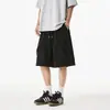 Deportes Americanos Pantalones Cortos Negros para Hombre Verano 2025 Nuevos Pesados Anchos Casuales Pantalones de Cinco Puntos Sueltos Pantalones de Seis Puntos