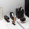 Portalápices Almacenamiento de Oficina Decoración Patrón de Mármol Grapadora Quitagrapas Set de Papelería Oro Rosa Multifuncional
