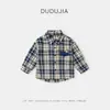 Camisa infantil masculina Dudu, body de manga longa para bebê, nova camisa xadrez estilosa para crianças, roupas casuais de outono e primavera para crianças