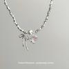Collar Casual Estilo Lazo Diamante Rosa Plata Rota Simple Moda Dulce Collar 2024 Nuevo Nicho Collar Clavícula