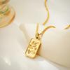 Collar Transfronterizo Europeo y Americano de Acero Inoxidable con Baño de Oro de 18K, Etiqueta Cuadrada de Tarot, Sol, Luna, Estrella de Ocho Puntas, Flor con Puntos de Diamante