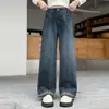 Pantalones vaqueros para niñas, otoño e invierno, forrados de felpa y engrosados, una sola pieza de felpa, corte holgado, pantalones de pierna ancha para niñas mayores, pantalones de invierno para niños