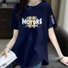 Comércio Eletrônico Transfronteiriço Desembaraço Manga Curta Feminina Soltinha Tamanho Grande Roupas Femininas Meio Comprido Manga Meia-Manga Camiseta Top Cobre a Barriga Parece Magra