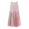 Vestido Rosa Francés sin Mangas para Mujer 2026 Verano Nuevo Diseño Vacaciones en la Costa Aspecto Adelgazante Vestido Largo de Tencel y Algodón