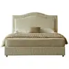 Cama de tela plisada estilo francés, estilo crema de lujo ligero, cama doble tapizada para dormitorio principal, cama de boda moderna minimalista con almacenamiento para espacios pequeños