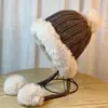 Gorro de Orejas de Gato con Pompón Lindo Hecho a Medida de Fábrica para Otoño e Invierno, Cálido y Grueso, Adecuado para Circunferencia de Cabeza Grande, Hace que la Cara Parezca Más Pequeña, Gorro de Punto