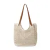 Bolsa de Palha Artesanal de Crochê de Algodão Vazada Primavera 2026 Bolsa de Ombro Feminina Simples e Elegante de Grande Capacidade