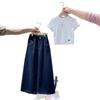 Conjunto de Primavera e Verão para Meninas 2025 Novo Estilo Moda Manga Curta Calças Retas de Primavera e Outono para Meninas Conjunto de Duas Peças para Meninas