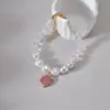 Elegante Pulseira de Pérolas com Contas Feita à Mão Titânio Aço Diamante Pingente Luxo Leve Simples Alta Qualidade Pulseira Versátil