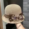 Sombrero floral de moda estilo británico para mujer, sombrero de sol de verano, sombrero de sol de ala enrollada estilo francés, sombrero tipo cubeta de malla para exteriores
