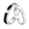 Anillo Tonglin ajustable con apertura en blanco y negro de plata esterlina s925, sencillo, estilo japonés, ligero, de lujo, para parejas, grabado.