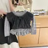 ¡Limón Salado SevenLittle! Conjunto de Niña Otoño Encaje Manga Larga Dos Piezas Pantalón Acampanado Bebé Niña Tres Piezas