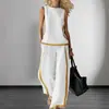 Conjunto de Moda Transfronterizo Europeo y Americano para Mujer con Bloques de Color, Top sin Mangas tipo Chaleco, Pantalones de Pierna Ancha, Conjunto Casual de Dos Piezas para Mujer