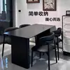 Juego de mesa y sillas de comedor rectangulares de losa de roca negra mate simple para apartamentos pequeños, hogar de lujo ligero, casa de alquiler