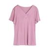 Primavera e Verão Nova Seda V-neck manga curta Camiseta Feminina Cor Sólida All-match Mulberry Seda Malha Folded Collar Base Shirt Loose Top