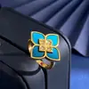 Anillo de Trébol de Cuatro Hojas de Concha Ágata Diamante Flor de Cuatro Pétalos Europeo y Americano Transfronterizo, Anillo Rombo Simple y Versátil