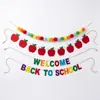 Exclusivo para ventas transfronterizas: Banner de bienvenida de regreso a clases, juego de banderines con pompón de fieltro en forma de manzana, decoración de aula, envío OEM