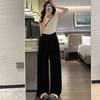 Calça Perna Larga Verão Feminina Cintura Alta Fina Drapeado Algodão Casual e Linho Preguiçoso Calça Yamamoto Calça Reta Plissada