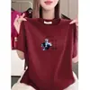 Liquidação~ Camiseta Estampada de Manga Curta de Alta Qualidade para Mulheres, Gola Redonda Solta, Emagrecedora e Rejuvenescedora, Blusa Casual da Moda para Mães