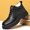 Zapatos de Algodón de Invierno para Hombre Botas de Nieve del Noreste para Hombre de Caña Alta con Forro de Terciopelo Grueso Suela Gruesa Zapatos de Cuero para Hombre de Mediana Edad con Cordones Zapatos tipo Papá