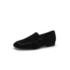 Versión de Piel de Vaca de los Nuevos Zapatos Tipo Gorro de Invierno Otoño, Mocasines Casuales Planos de Piel Genuina Estilo Francés con Punta Redonda para Mujer
