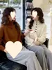 Suéter de punto para mujer con cuello alto abotonado, estilo suave, suéter pullover casual holgado, top de punto juvenil