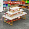 Balcão ilha expositor prateleira de loja mãe e bebê rack de ponta de gôndola de supermercado mesa de promoção de lanches expositor de fluxo de três níveis