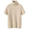 Nova blusa base de malha de caxemira de outono, cor sólida da moda, gola alta, manga curta, pulôver simples para mulheres, adequado para o trabalho e uso casual