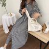 Vestido Camisa Cuadros Coreano para Mujer Primavera y Verano 2026 Manga Corta Algodón y Lino Extra Largo Por Encima de la Rodilla Holgado y Elegante Camisa
