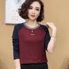 Suéter de cuello redondo para madre de mediana edad para mujer, primavera y otoño, sentido de costura, talla grande, manga larga, camiseta estampada suelta, top que combina con todo