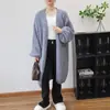 Cardigã de malha com mangas lanterna, modelagem solta para mulheres, novo estilo coreano outono/inverno, relaxado e oversized, comprimento até o joelho, casaco suéter solto