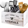 Caja de Almacenamiento de Utensilios de Cocina de Madera Personalizada con Enlace, Cesta de Almacenamiento para Clasificación de Cuchillos, Tenedores y Cucharas, Caja de Almacenamiento, Estante de Almacenamiento de Escritorio para Vajilla