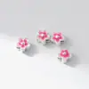 Plata Pura 999 Resina Flor de Durazno Flor de Cinco Pétalos Separadores 10mm Pulsera Cuentas Sueltas DIY Materiales para Ensartar Hechos a Mano Accesorios Q0530