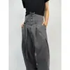 Calça casual listrada retrô transfronteiriça com botões, calça reta com cinto estilo americano para o verão, calça de terno solta da moda para casal