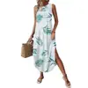 Amazon Transfronterizo Ropa de Mujer Nuevo Estilo de Verano Estilo Europeo y Americano Commuter Estampado Dobladillo Redondo Sin Mangas Vestido Largo