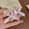 Pendientes de Aguja de Plata con Lazo Rosa, Pedrería y Borlas, Pendientes de Botón Suaves, Lindos, Frescos y Dulces