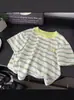 Camisa Casual Transpirable Elegante Versátil a Rayas de Manga Corta de Verano para Niños, Estilo Holgado, Moderna
