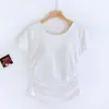 Camiseta de Manga Curta com Bojo Feminina Gola Redonda Parte Inferior Curva Cauda de Andorinha Top Sem Sutiã Roupa Íntima Slim