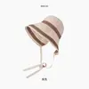 Sombrero de Pescador Plegable de Verano a Rayas Estilo Japonés para Mujer, Sombrero Largo con Protección Solar, Sombrero de Cubo, Sombrero para el Sol, Estilo Coreano, Sombrero Adelgazante para la Cara