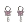 Brincos de Zircônia Borboleta Gota d'Água Pérola, Moda de Luxo Leve, High-End, Únicos e Requintados, Versáteis, Super Brilhantes, Brincos Emagrecedores para Mulheres