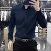Camisa de Manga Larga Elástica Resistente a las Arrugas, de Angora Rojo de Gama Alta, No Requiere Planchado, Estilo Nuevo de Lujo Ligero, Camisa Casual de Negocios Ajustada