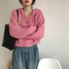 Cárdigan de punto grueso con capucha, de amarre, corto, holgado, con cremallera, color caramelo, abrigo dulce y suave para primavera/otoño para mujer