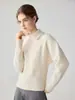 Suéter de punto trenzado con cuello polo 100% cachemira pura, estilo coreano versátil para mujer, manga larga, holgado, adelgazante