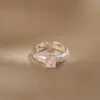 Anillo Rosa Estrella de Circonita Hueco Flor para Mujer, Estilo Lujo Ligero, Anillo Abierto Ajustable para Dedo Índice