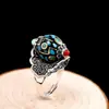 Anillo de Dzi de Nueve Ojos Estilo Étnico de Alta Gama Turquesa Auspicioso Giratorio Abierto Anillo Artístico Venta Directa de Fábrica