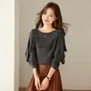 Suéter de Punto Nuevo Estilo Otoño/Invierno 2026 Hombros Descubiertos para Mujer, Manga Corta, Elegante, Rejuvenecedor, Jacquard, Corte Holgado, Adelgazante, Suéter de Moda