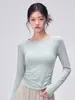 Top de yoga para mujer con efecto reductor y ceñidor en la cintura, cintura fruncida, mangas largas, fruncido lateral, elegante y adelgazante, con diseño de espalda hueca, camiseta base deportiva