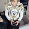 Nova camisa masculina da moda manga longa camisa estampada da moda slim polegada vestuário versão de coleta de fornecimento transfronteiriça-P5X20
