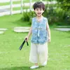 Conjunto Hanfu de Verão para Meninos, Novo Estilo Chinês Nacional de Manga Curta Traje Tang para Apresentação, Roupa para Apresentação de 1º de Junho para Bebê
